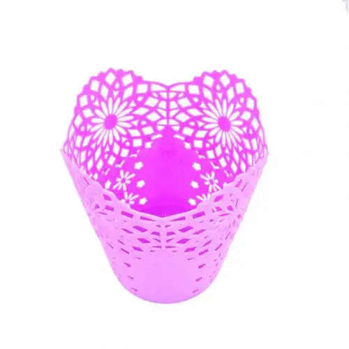 Фиолетовый New Office Organizer Desktop Hollow Cylinder Pen Storage Box Pencil Brush Pot Pen Holder Makeup Brush Plastic Container Home - Цвет: Фиолетовый