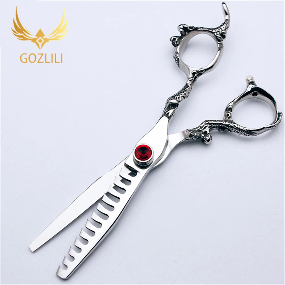 GOZLILI High Quality Professional 6 Inch Japan 440C Dragon Hair Scissors Tools Cutting Scissor Barber Thinning Shears Scissors (5)