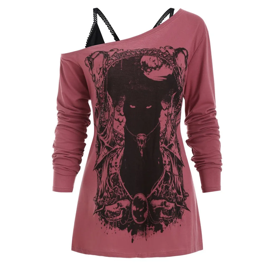 Модная блузка женская рубашка с открытыми плечами и принтом с героями мультфильмов футболка с готическим рисунком на бретельках Женские топы блузка женская Z4