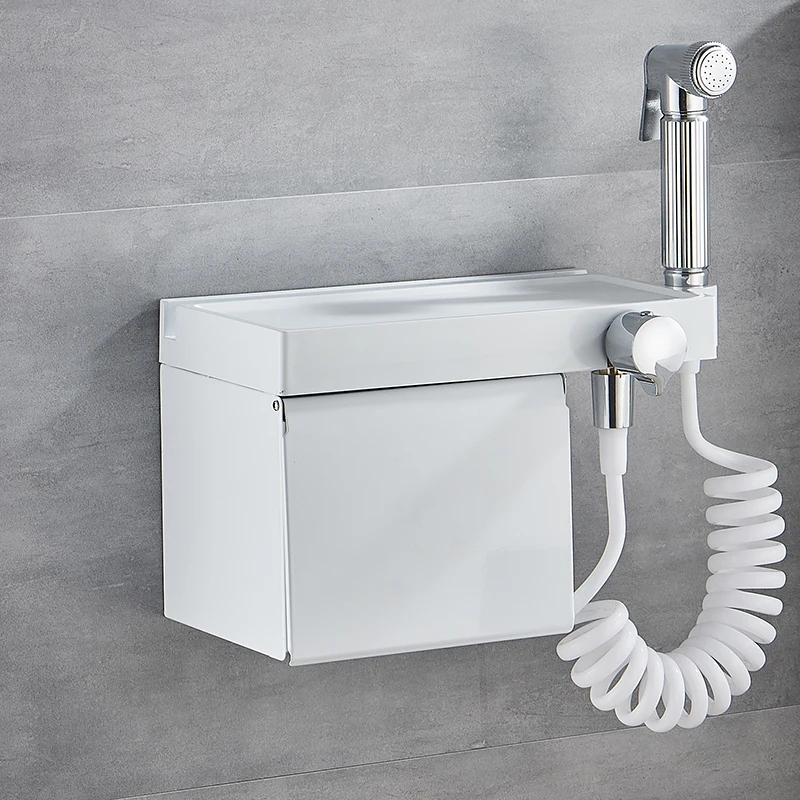 Bidet Faucet Copper Shower Mixer Washing Machine Faucet Square Shower Bathroom Tissue Box Bathroom Hardware Accessories - Цвет: White
