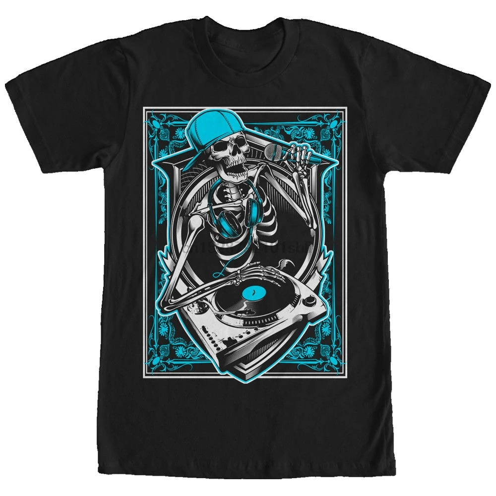 Lost Gods Skeleton DJ Мужская графическая футболка на заказ футболки смешной крутой
