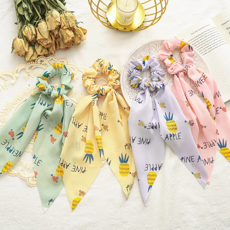

2 pcs Fruit Print Hair Scarf Bow Scrunchies Ponytail Headband for Women Hair Accessories Bowknot Elastic Hair Rope Hairbands