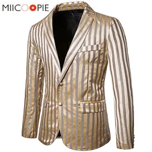 Блестящий Золотой Полосатый блейзер для мужчин Корейский ночной клуб Дизайнерская куртка повседневные обтягивающие блейзеры мужские костюмы для выпускного вечера Masculino Terno
