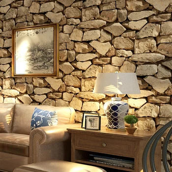 

Vintage Retro Stone Brick Wallpaper Roll 3D PVC Brick Wall Paper Sticker Cultural Bar Hotel Cafe Industrial Loft Decor