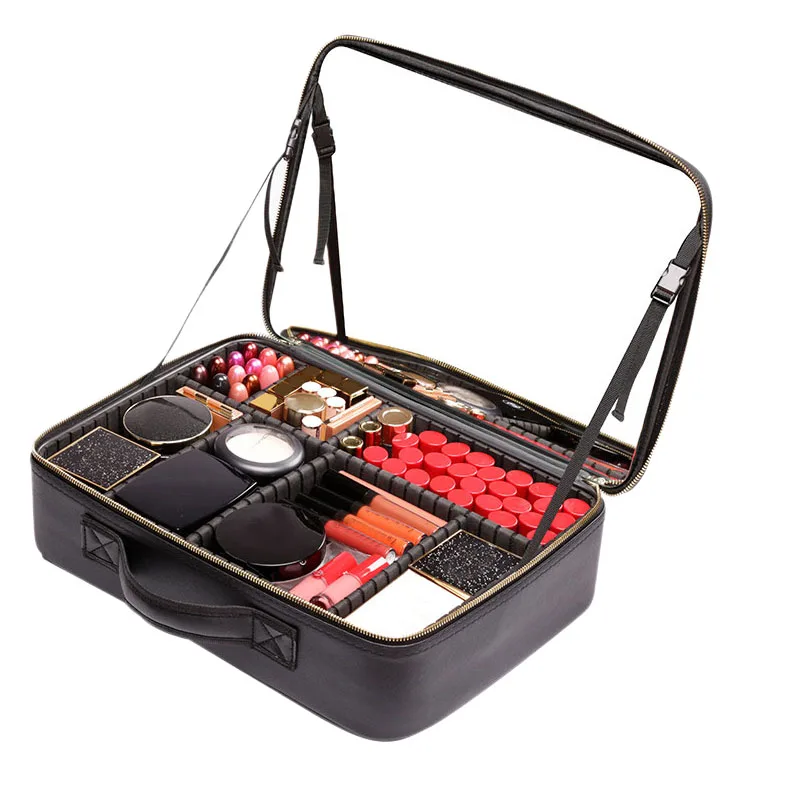 US $120.98 FGGSRownyeon Cosmetic Mirror Box with Mirror Portable Cosmetic Storage Box Cosmetic Bag with Divider Makeup Brush Jewelry M22 M