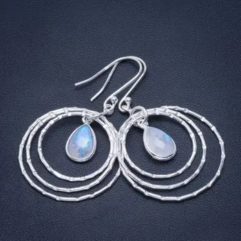 

Natural Rainbow Moonstone Handmade Unique 925 Sterling Silver Earrings 2" B2771