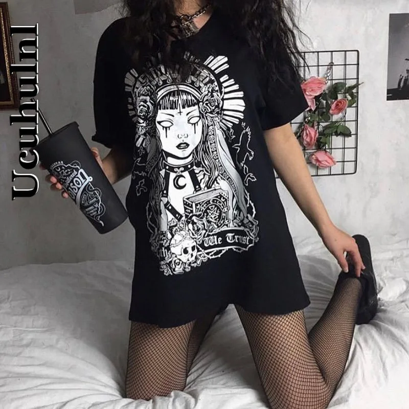 Ucuhulnl Diablo Print Women's Short-sleeved Plus Size Korean Street Loose Bag Hip Sexy T-shirt Skirt | Женская одежда