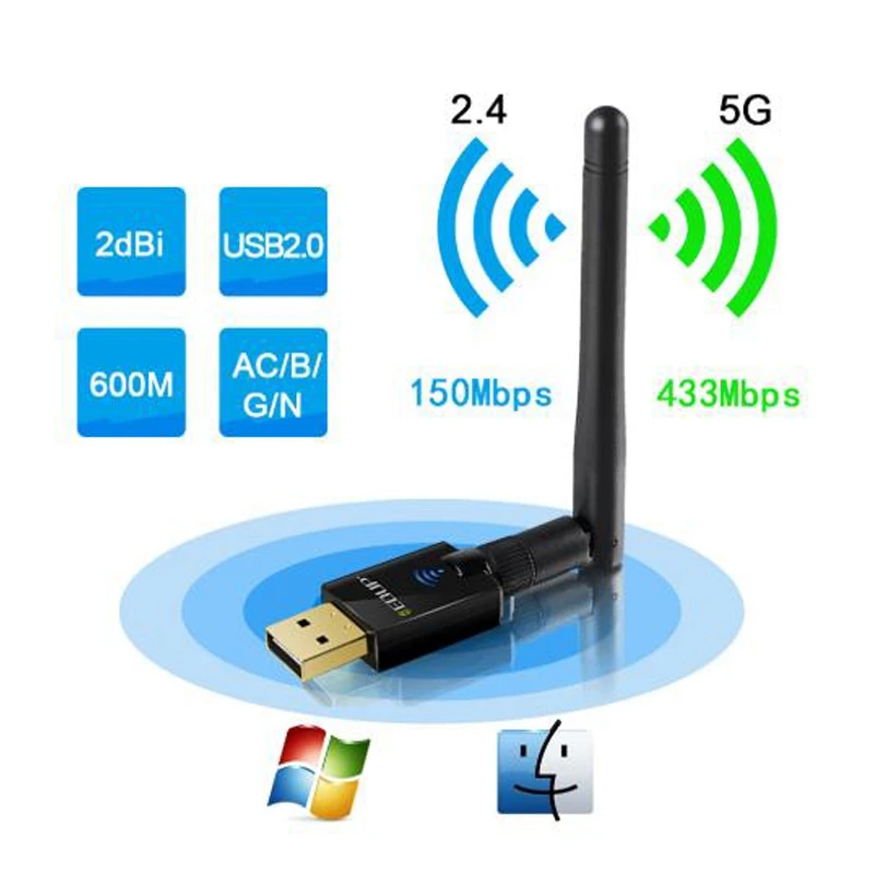 Беспроводной USB WiFi адаптер 600 Мбит/с ключ Wi-Fi PC сетевая карта wifi 5 ГГц адаптер ЛВС USB Ethernet приемник AC Wi-Fi антенна USB