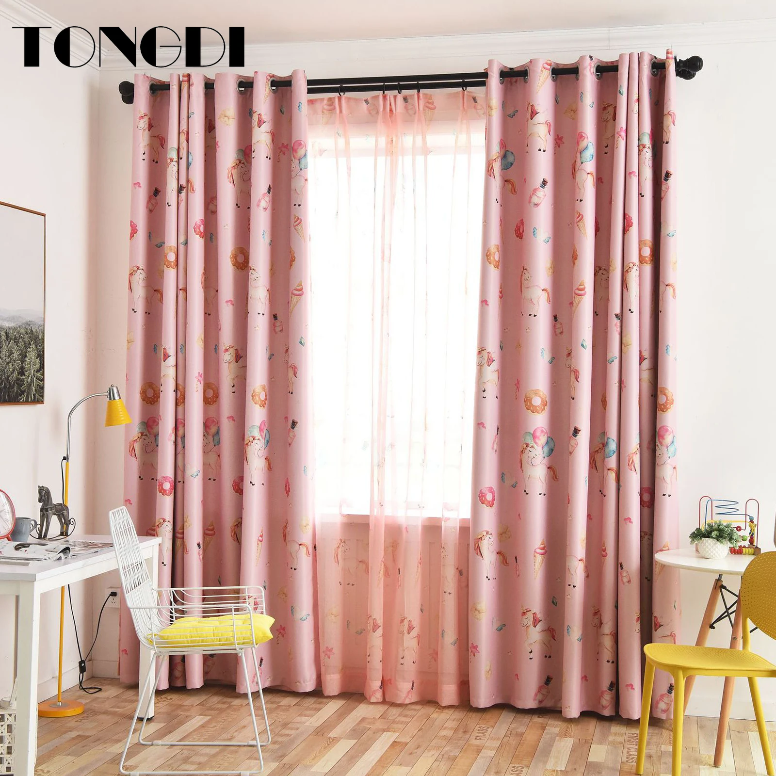 TONGDI Детские затемняющие занавески милый мультяшный единорог с принтом роскошный