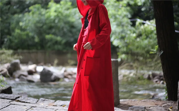 NINI WONDERLAND, Осенний Хлопковый тренч с капюшоном, пальто для женщин, длинная верхняя одежда, однобортный, большой размер, длинное платье, халат в стиле Mori Girl