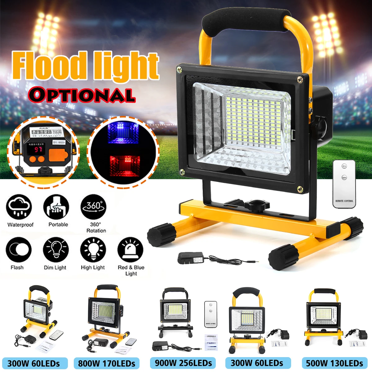 300w 900w Ledポータブル充電式スポットライト防水バッテリー駆動サーチライト屋外作業ランプキャンプ フラッドライト Aliexpress
