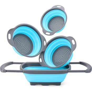 

Silicone Collapsible Colander Set of 4-Includes 1Pc Over the Sink Strainer, 3Pc Round Folding Strainers
