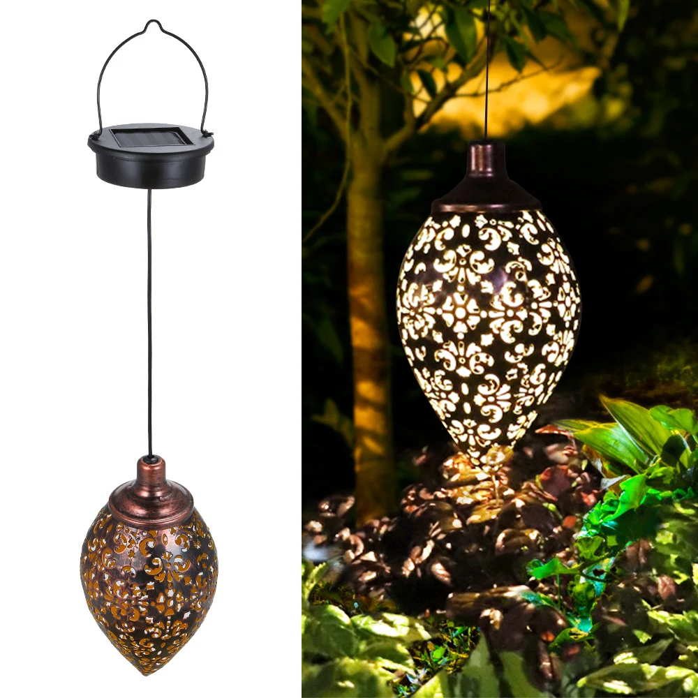 

Waterproof Garden Solar Powered Lamp Hanging LED Ceiling Light Olive Metal Decorative Lighting Lantern 600mAh Battery