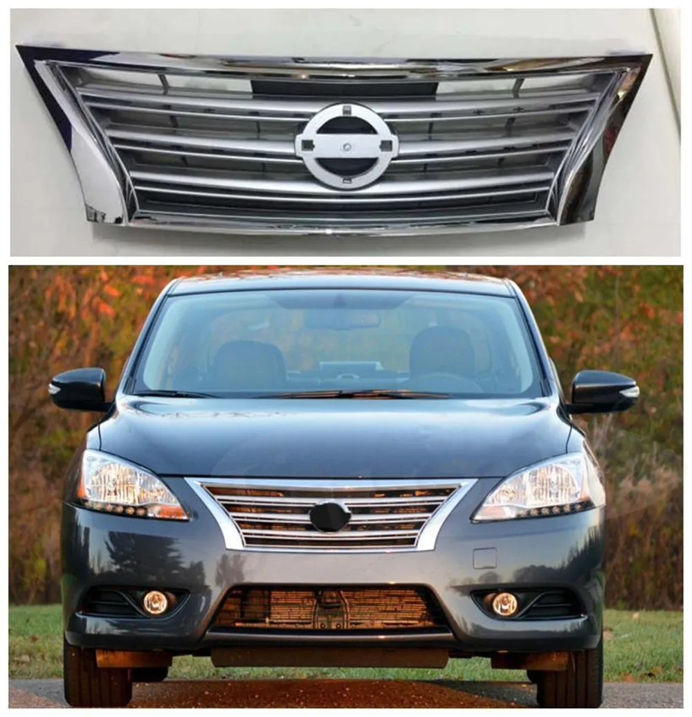 

Front Upper Chrome Dark Gray Grill Grille for Nissan Sentra SR 2013 2014 2015