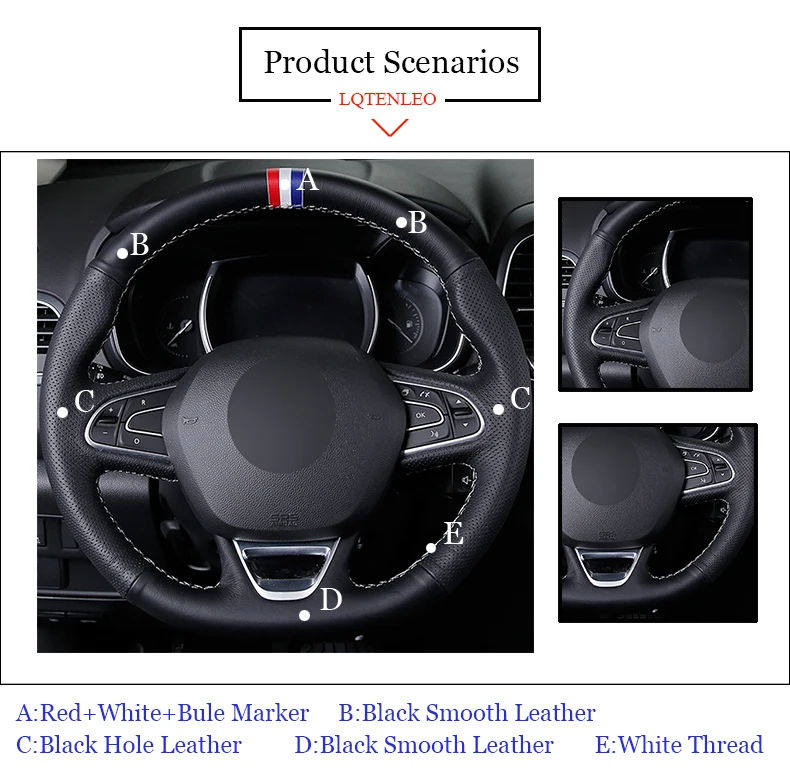 LQTENLEO черная крышка рулевого колеса из натуральной кожи для Renault Kadjar Koleos Megane Talisman Scenic Espace