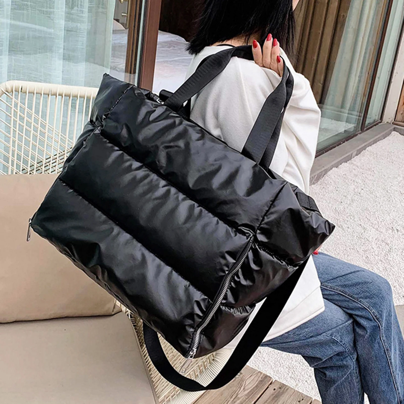 Women Sports Handbag Gym Duffle Travel Messenger Luggage Shoulder Bag Black