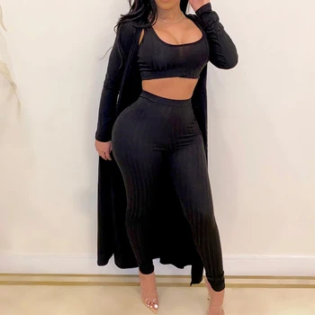 

Large Size 3xl 3 Piece Set Women Winter Long Sleeve Three Pieces Sets For Female Long Coat Pants Tops Women's Suits 3 Piece Set