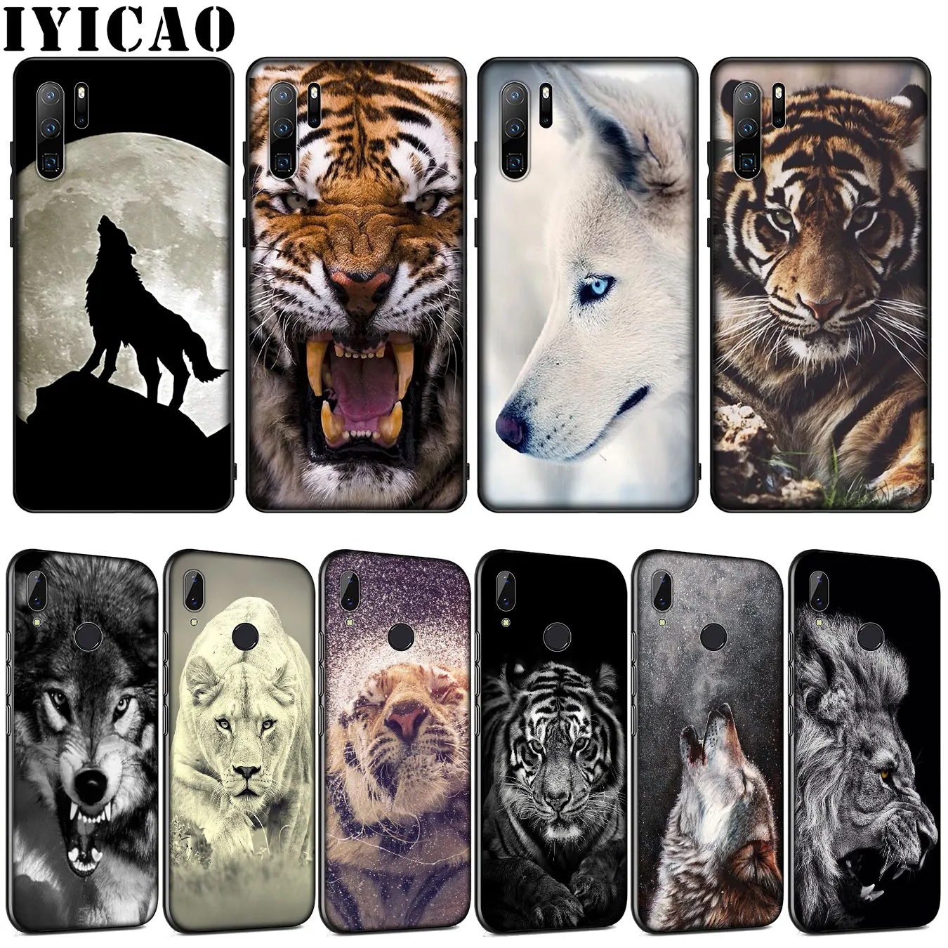 Классический мягкий силиконовый чехол с изображением льва тигра волка для huawei P30