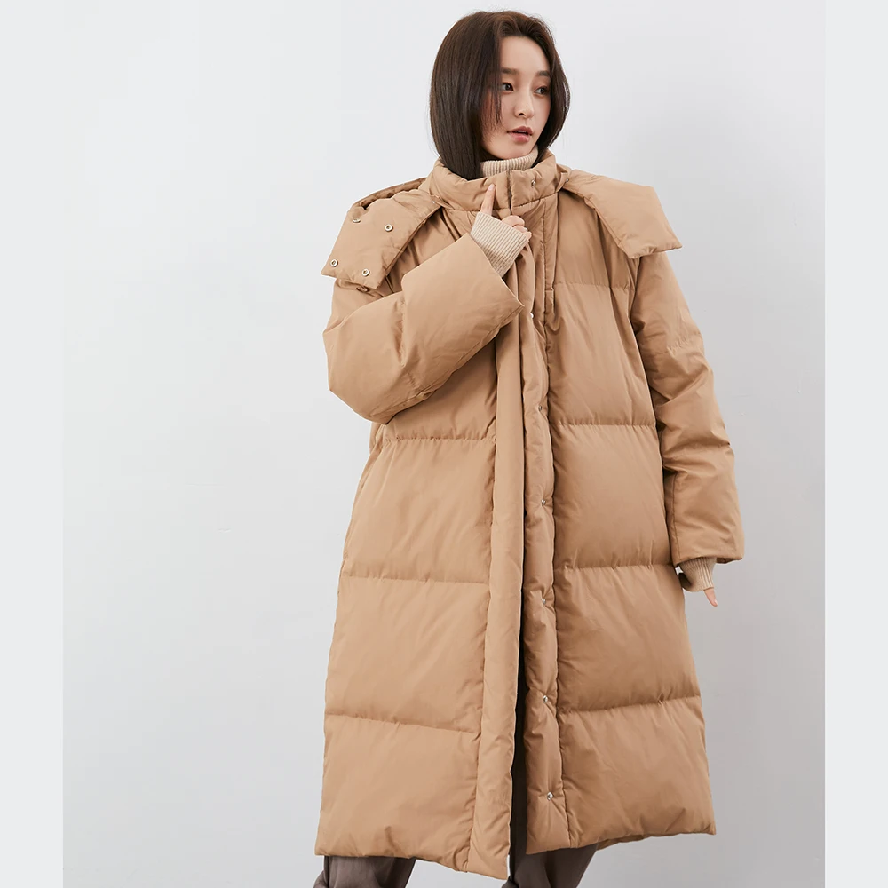 YAYA Women's Duck Down Jacket Winter Long Over-The
