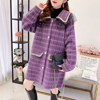 

Women Fashion Lace Midi Outerwear Autumn Winter New Knitted Sweater Cardigan Female Korean Women Loose Faux Mink Fur Coat G1935
