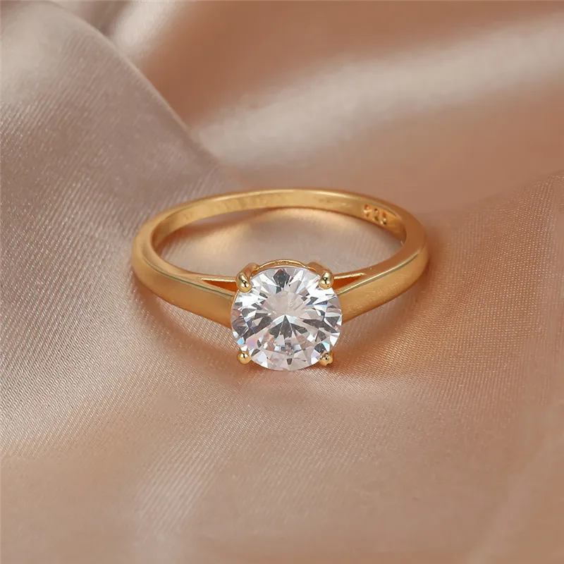 Female White Crystal Stone Jewelry Luxury Gold Color Wedding Rings For Women Luxury Round Zircon Engagement Thin Ring wedding rings round rings womens ring cubic zircon ring jewelry rings finger rings ring jewelry