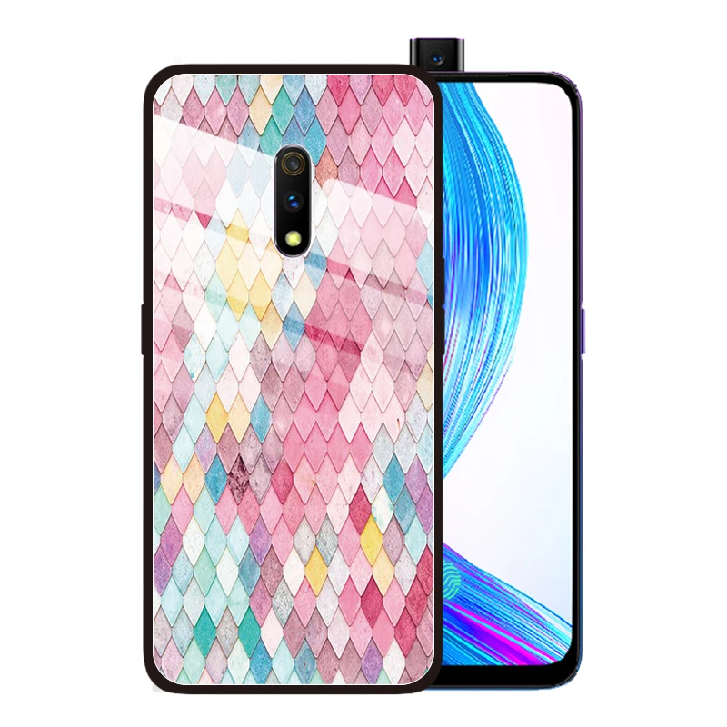 Plaid Mermaid Luxury Tempered Glass Case Cover for OPPO Realme Q 5 Pro XT X2 X Lite 3 F11 F7 F5 F9 Find Coque Funda | Мобильные