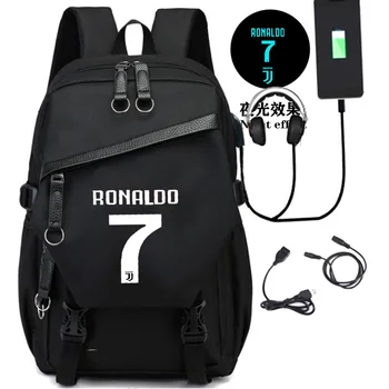 

Usb Charging Luminous Ronaldo Backpack School Bags for Boys Teenage Back Pack Men Large Capacity Black Teen Bagpack 2020 New