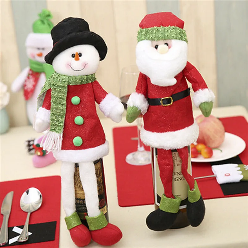 Christmas Red Wine Bottle Cover Bags Snowman Santa Claus Table Party xmas Decor 