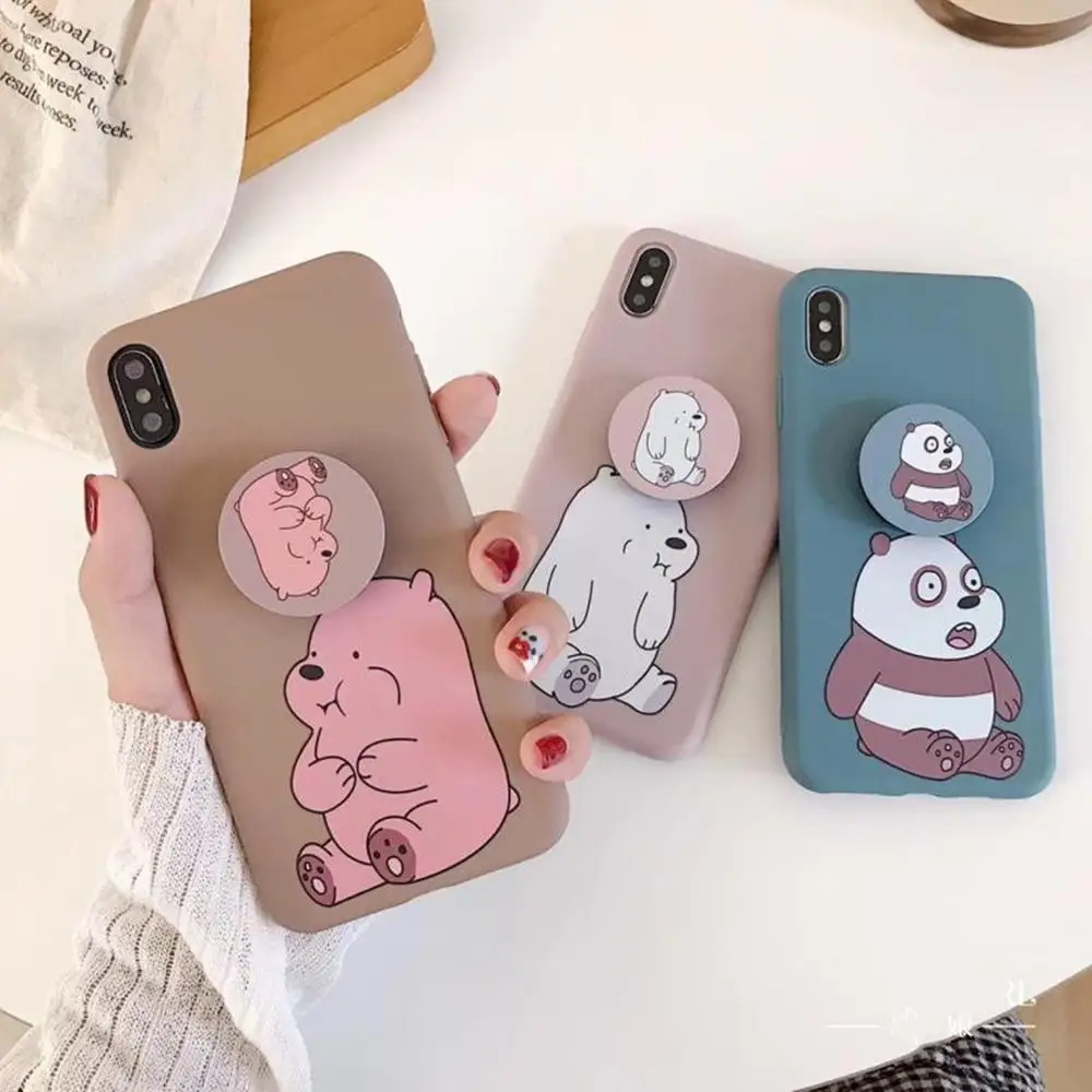 

Japan Korea cute bear 3D round handle bracket matte pink TPU soft cover for iphone MAX XS XR 6 7 8plus X phone cases