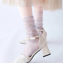 Блестящие прозрачные длинные носки для женщин и девочек в Корейском стиле тонкие тюлевые носки женское платье забавные носки уличная одежда calcetines