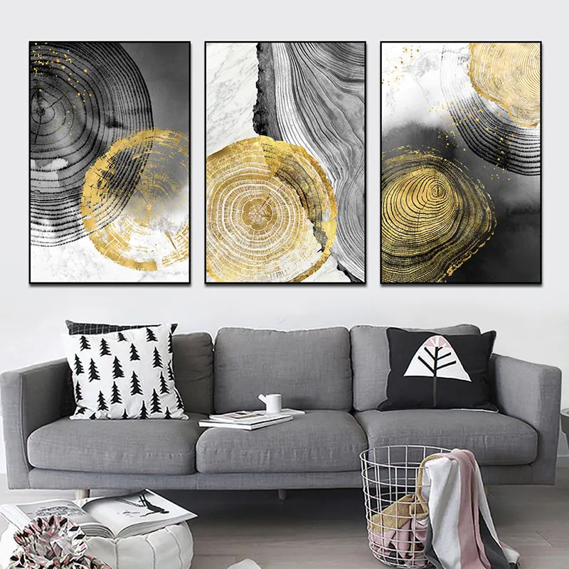 

Modern Gold and Grey Abstract Canvas Painting Nordic Combination Poster Printings on The Wall Scandinavian Style Wall Art