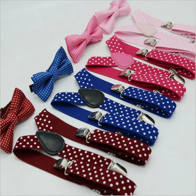 Детский комплект с галстуком-бабочкой, подтяжки в горошек+ галстук-бабочка для малышей, комплект с галстуком-бабочкой, смокинг для свадебной вечеринки