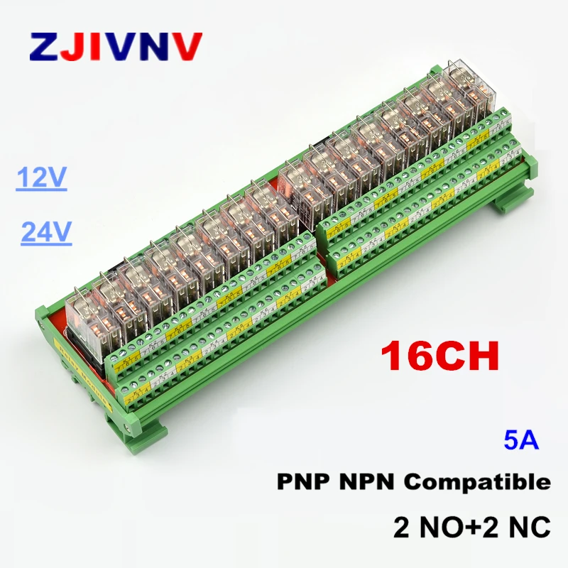 Módulo de Relé Montagem do Painel 2no + 2nc Canais Dpdt Interface 12 – 24vdc Din Trilho Pnp Npn Compatível 16 5a