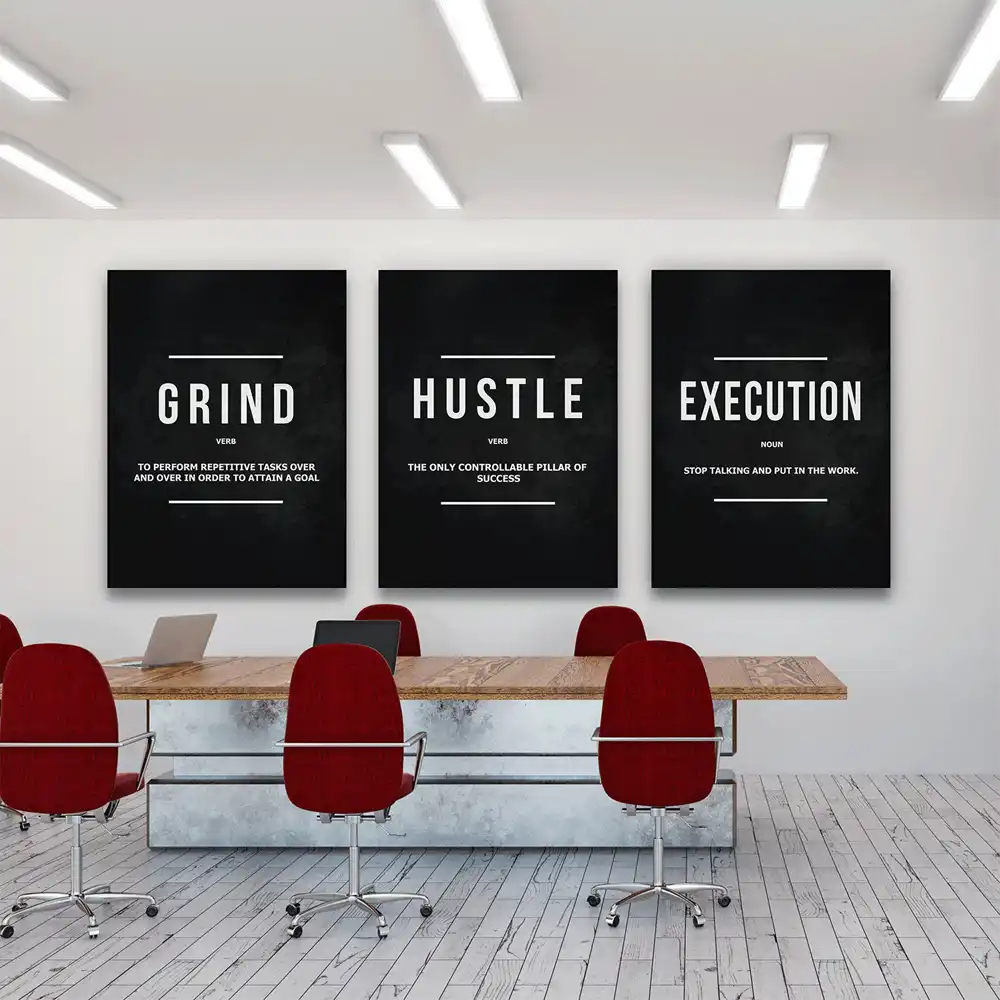 Grind Hustle Execution Wall Art Canvas Prints Office Decor