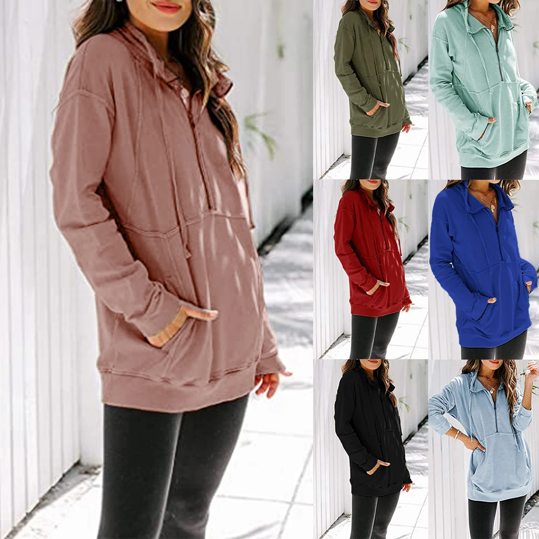 

Zipper Half Turtleneck Sweatshirt Women Solid Slim Autumn Winter Clothes 2020 Basic Fashion Pullovers