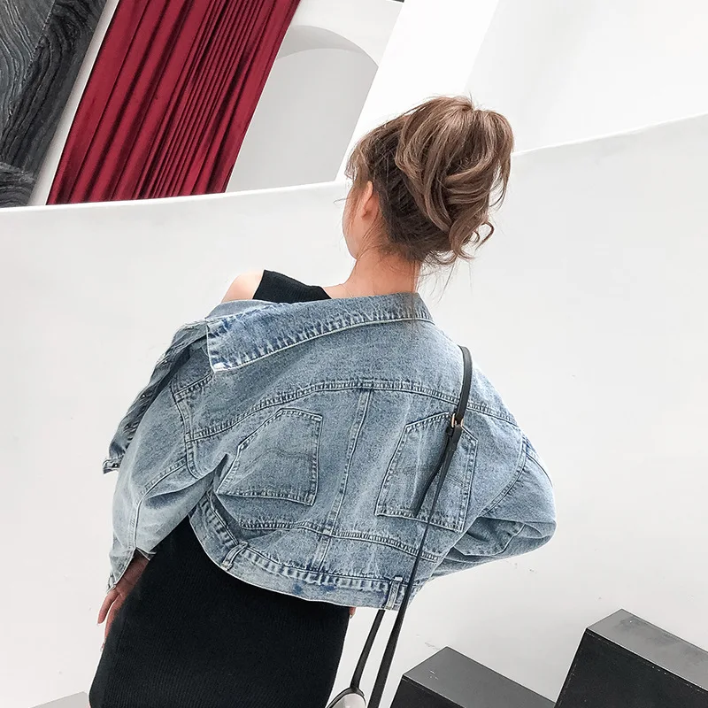 

2018 New Style Retro Korean-style Versatile Jeans Coat Women's Short Versatile Loose-Fit BF Long Sleeve Jacket