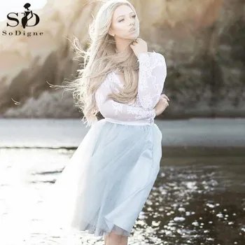 

SoDigne White A-line Lace Knee-length Beach Wedding Dresses Lace Princess Bride Dresses Wedding Gowns Vestido De Noiva