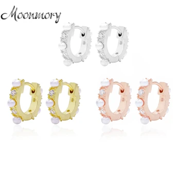 

Moonmory Fashion Jewelry 925 Sterling Silver X Pearl Huggie Hoop Earring For Women Luxury Gold Pearl Earring Accesorios Mujer