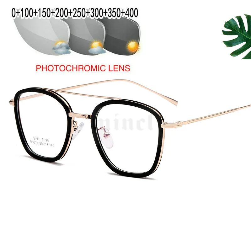 

New Photochromic Square Reading Glasses Women Men Eyeglasses Frame Clear Lens Presbyopia Reading Glasses UV FML