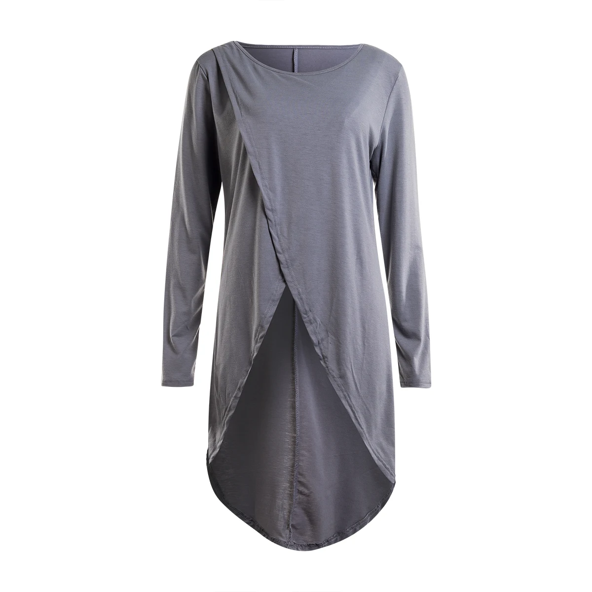 Женская блузка с длинным рукавом и асимметричным подолом, повседневные однотонные топы, женская модная блуза, уличная одежда
