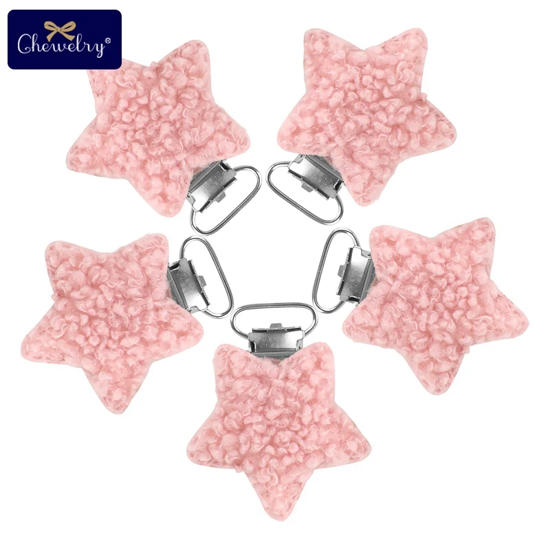 Pink Star 5 шт., Детские зажимы для соски, плюшевые, в форме сердца, в форме звезды, шерстяной зажим ручной работы, детские металлические зажимы для соски, держатель, сделай сам, уход за зубами, продукт - Цвет: Pink Star
