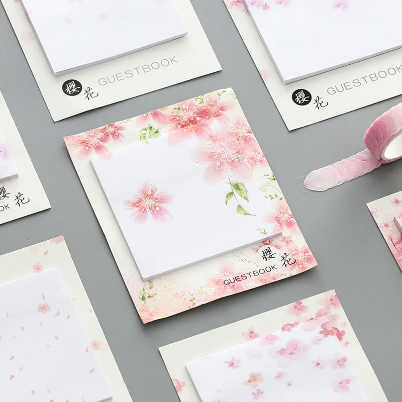 

Mohamm 30PCS American Cherry Blossom Kawaii Cute Sticky Notes Memo Pad in Japanese Style Diary Stationery Flakes Scrapbook Deco