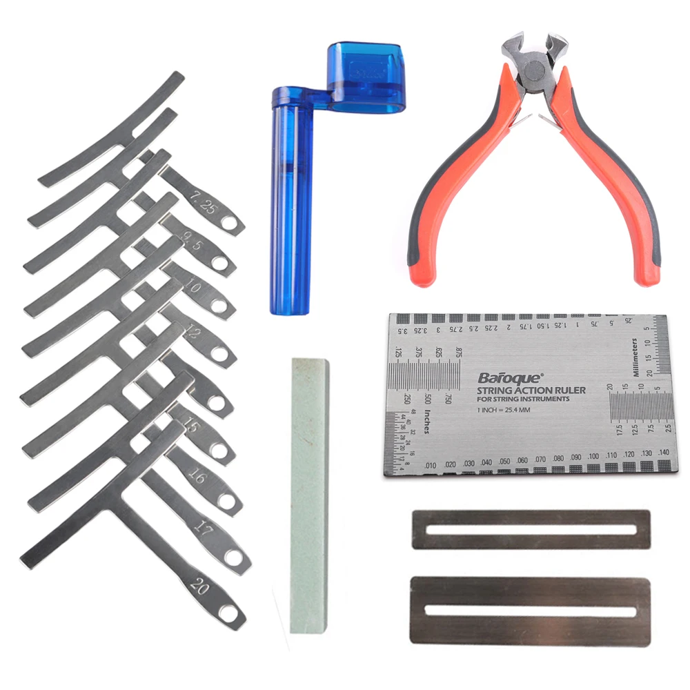 

Guitar Luthier Tool Kit String Winder, String Nipper Cutter, Fret Wire Sanding, String Action Ruler, 9 Understring Radius Gauge