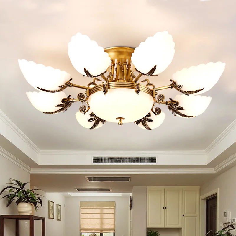 

American Copper Ceiling Lamp Living Room Bedroom Study Luxury Led Ceiling Light Modern Dining Room Hotel Villa Ceiling Fixture