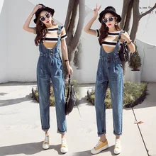 Летние женские джинсовые джинсы в консервативном стиле с высокой талией, Детский костюм, комбинезон для студентов, штаны для девочек, брюки