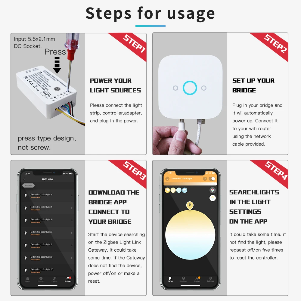 Zigbee 3.0 Smart Pro WWCW Controller Warm White Cold White Light Work with RF Remote, for LED Strip