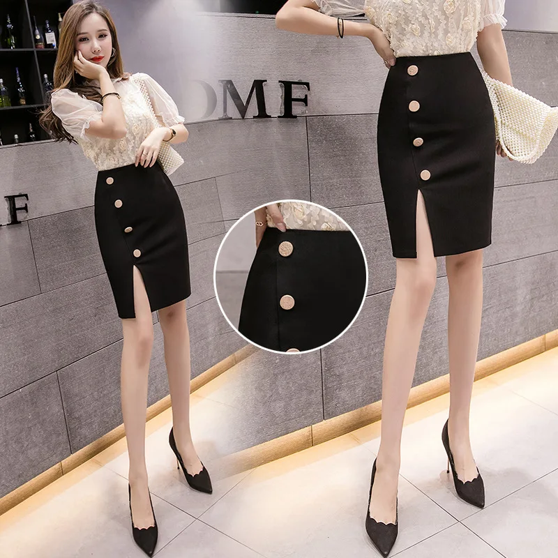 

Photo Shoot 2019 New Style Four Seasons Skirt Skirt Button Slit Elasticity Wrapped Skirt