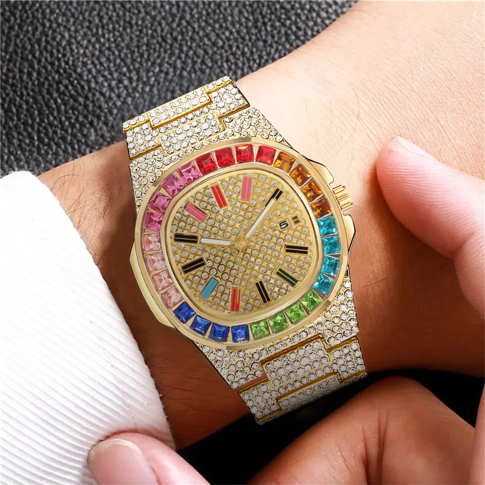 New Luxury Iced Out Watch Top Brand for Men Women Gold Watch Men Clock Calendar Wrist Watches Relogio Masculino Groomsmen Gifts