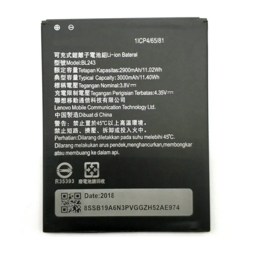 

2900mAh BL243 battery for lenovo K3 Note K50-T5 A7000 A5500 A5600 A7600 Cellphone High quality Replacement Battery