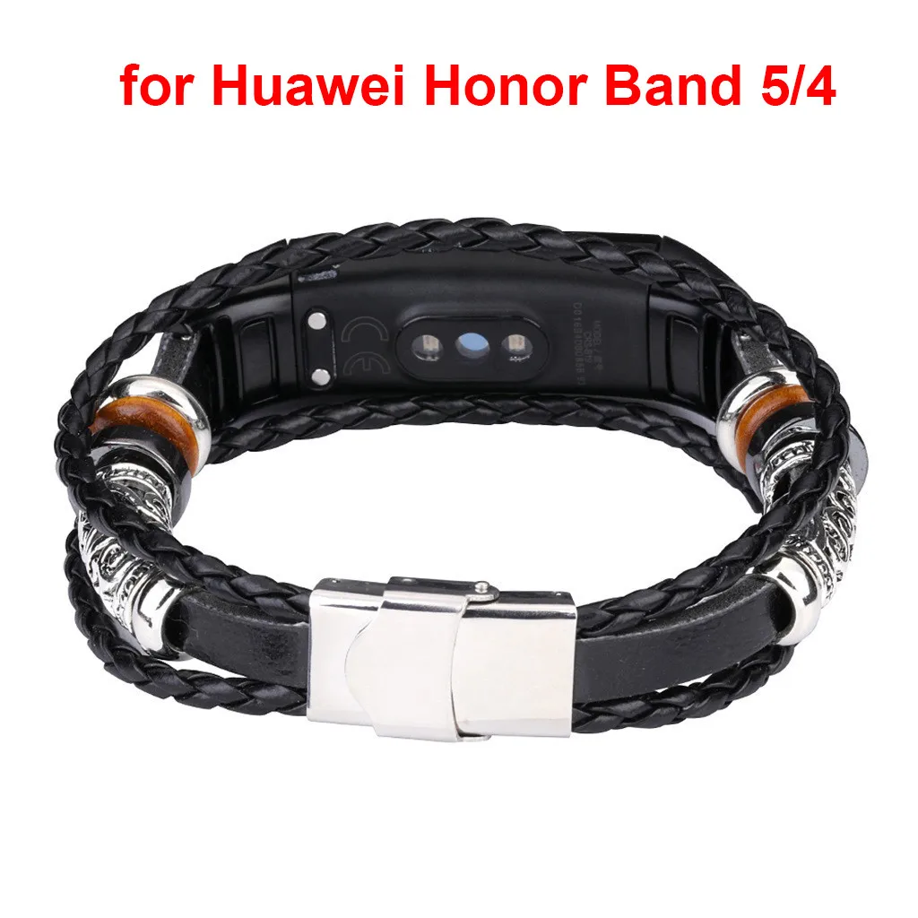 Сменный кожаный браслет HIPERDEAL с бусинами ремешок для часов Плетеный Huawei Honor Band 5/4 22